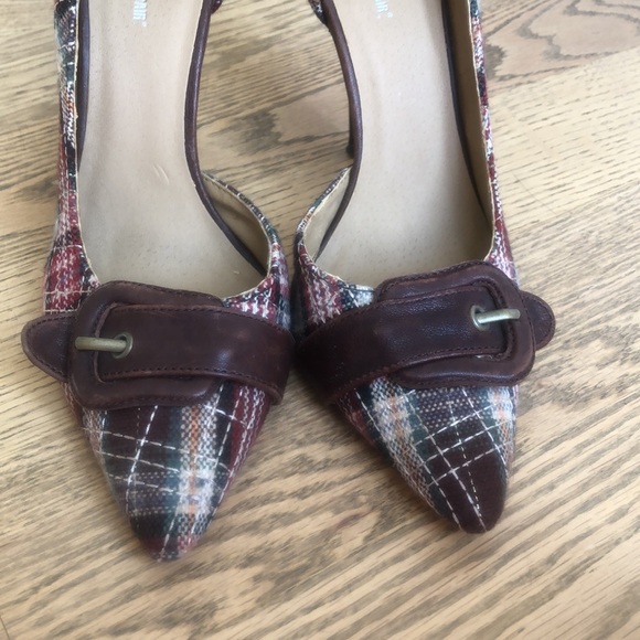 Plaid pump d’orsay pointed pointy toe stiletto dress buckle shoe vintage leather - Picture 11 of 14